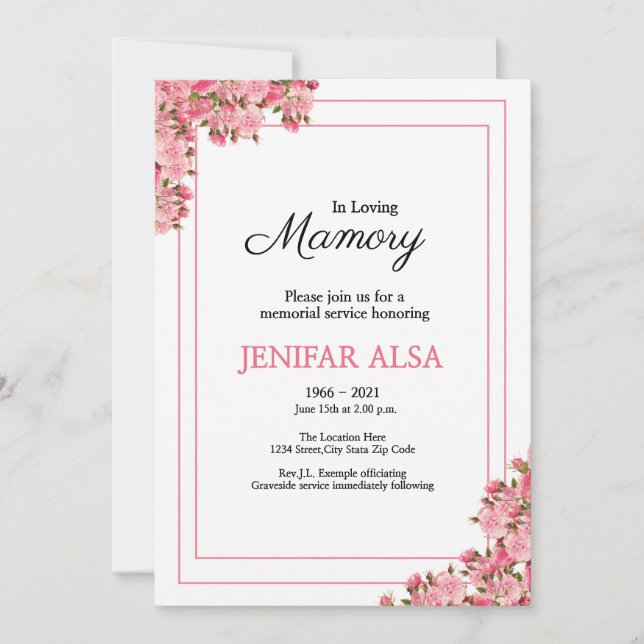 Tarjeta de invitación y Invitación funeraria (Anverso)