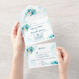 Tarjeta de invitación y tarjeta RSVP para boda flo