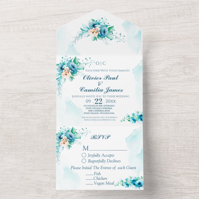 Tarjeta de invitación y tarjeta RSVP para boda flo (Interior)