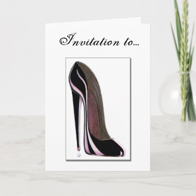 Tarjeta de invitación - zapato de estilete negro (Anverso)