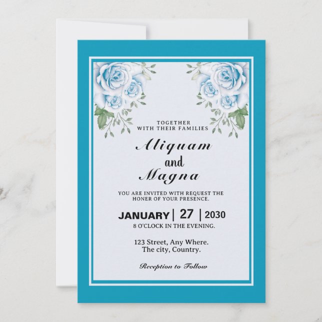 Tarjeta de invitaciones a bodas florales (Anverso)