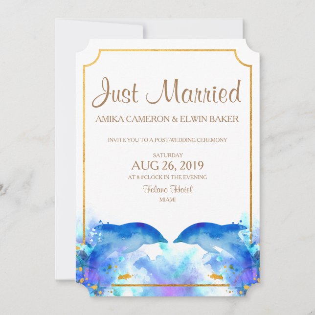 Tarjeta de Invitaciones de Boda delfines de color  (Anverso)