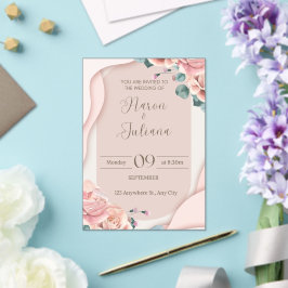 Tarjeta de invitaciones de boda floral rosa elegan