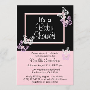 Tarjeta de invitaciones para bebés con mariposa ro