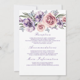 Tarjeta de invitado con información de Boda morado