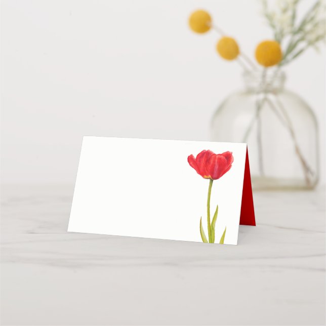 Tarjeta de invitado de arte de tulipán rojo acuarc (Anverso)