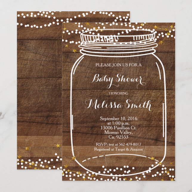 Tarjeta de invitado de Baby Shower Rustic Mason Ja (Anverso / Reverso)