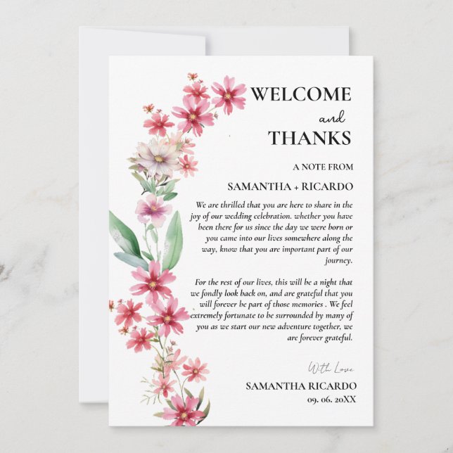 Tarjeta de invitado de bienvenida y agradecimiento (Anverso)