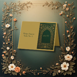 Tarjeta de invitado de Boda árabe Emerald Gold