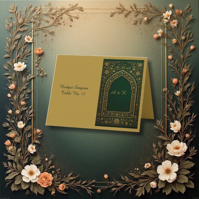 Tarjeta de invitado de Boda árabe Emerald Gold (Subido por el creador)