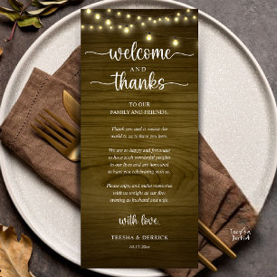 Tarjeta de invitado de recepción rústica "Bienveni
