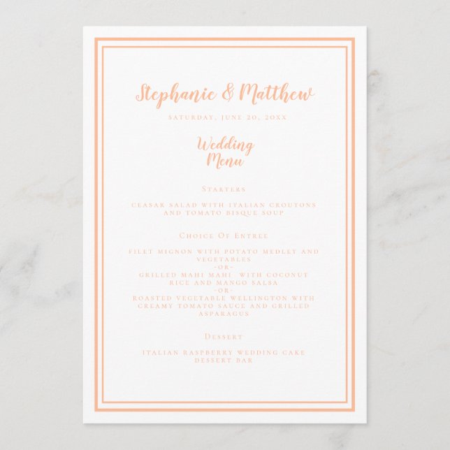 Tarjeta de invitado del menú simple del Boda de la (Anverso)