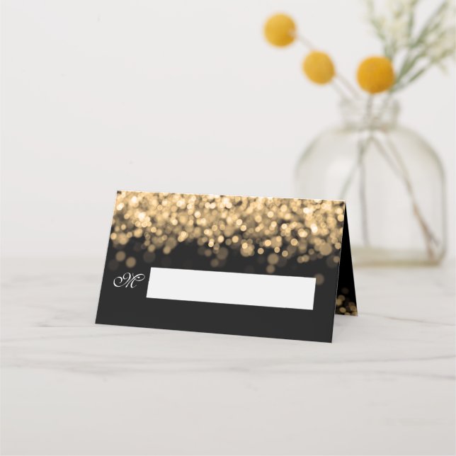 Tarjeta de invitado Elegante Boda Luces de Oro (Anverso)