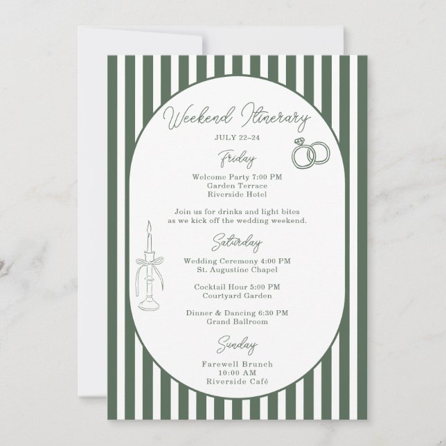 Tarjeta de Itinerario de Boda Cabana Preppy con Ra (Anverso)