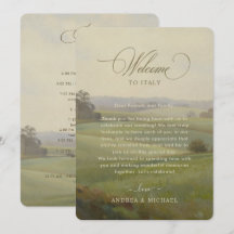 Tarjeta de Itinerario de Boda con Paisaje Europeo