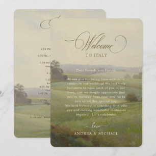 Tarjeta de Itinerario de Boda con Paisaje Europeo