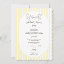 Tarjeta de itinerario de boda con rayas amarillas 