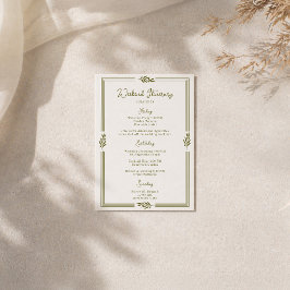 Tarjeta de Itinerario de Boda Elegante Verde Oliva
