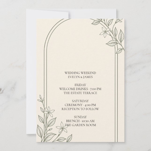 Tarjeta de Itinerario de Fin de Semana de Boda Bot (Anverso)