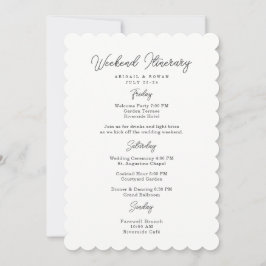 Tarjeta de itinerario de fin de semana de boda con