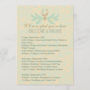 Tarjeta de itinerario de fin de semana de boda con