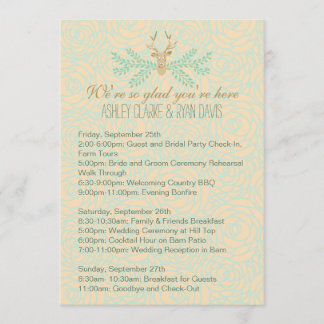 Tarjeta de itinerario de fin de semana de boda con