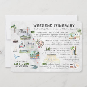 Tarjeta de itinerario de fin de semana de boda en 