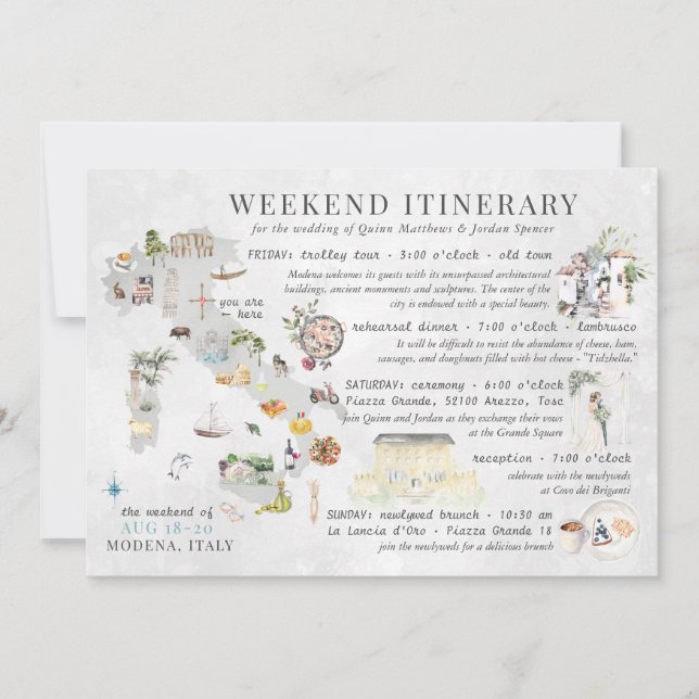 Tarjeta de itinerario de fin de semana de boda en  (Anverso)