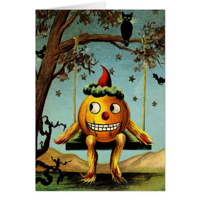 Tarjeta de Jack O'Lantern Halloween del vintage (Frente)