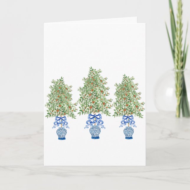 Tarjeta de Jar de jengibre azul Topiary Tree naran (Anverso)