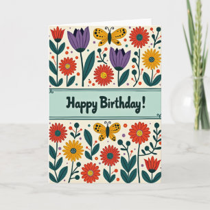 Tarjeta de jardín de arte popular alegre
