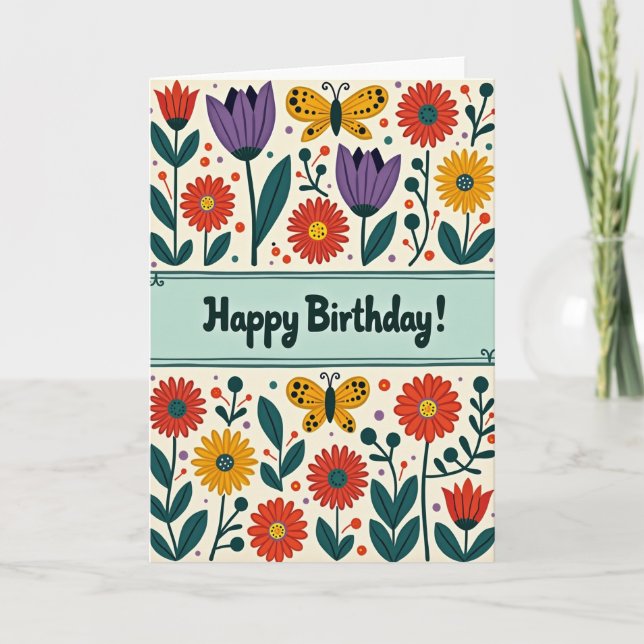 Tarjeta de jardín de arte popular alegre (Anverso)