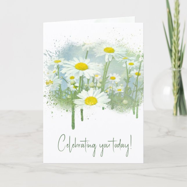 Tarjeta de jardín de margaritas blancas de cumplea (Anverso)