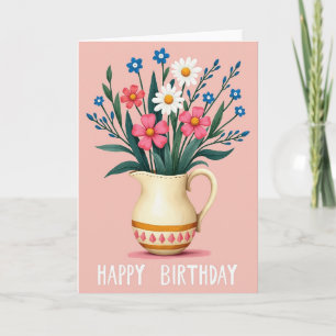Tarjeta de Jarra Floral de Cumpleaños Dulce
