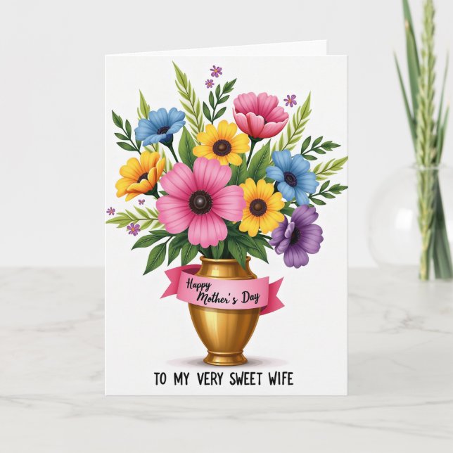 Tarjeta de Jarrón de Flores a Rayas (Anverso)
