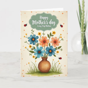 Tarjeta de Jarrón de Flores a Rayas