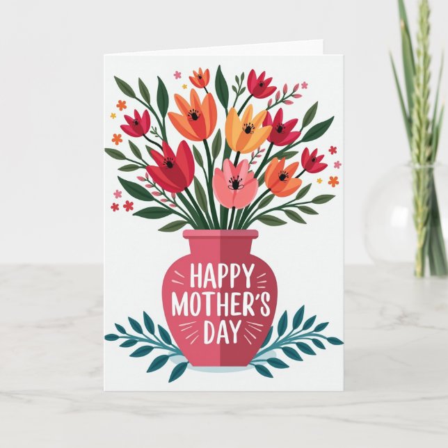 Tarjeta de jarrón de flores del día de la madre fe (Anverso)