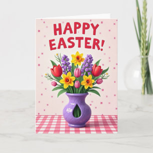 Tarjeta de jarrón floral de Pascua feliz