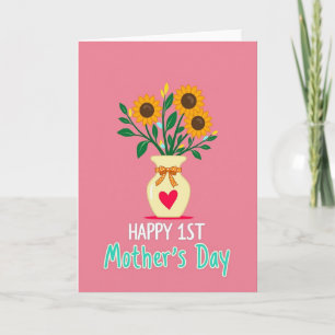 Tarjeta de jarrón floral del primer día de la madr