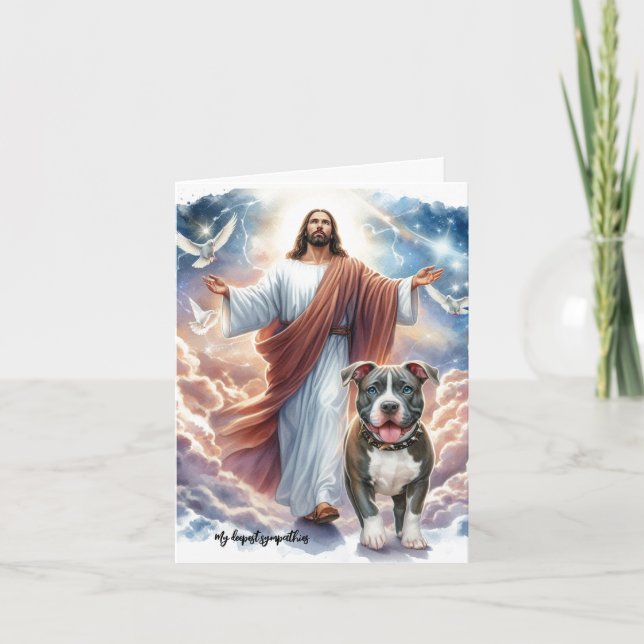 Tarjeta de Jesús con Pit Bull-Pérdida de Perro-Mue (Anverso)