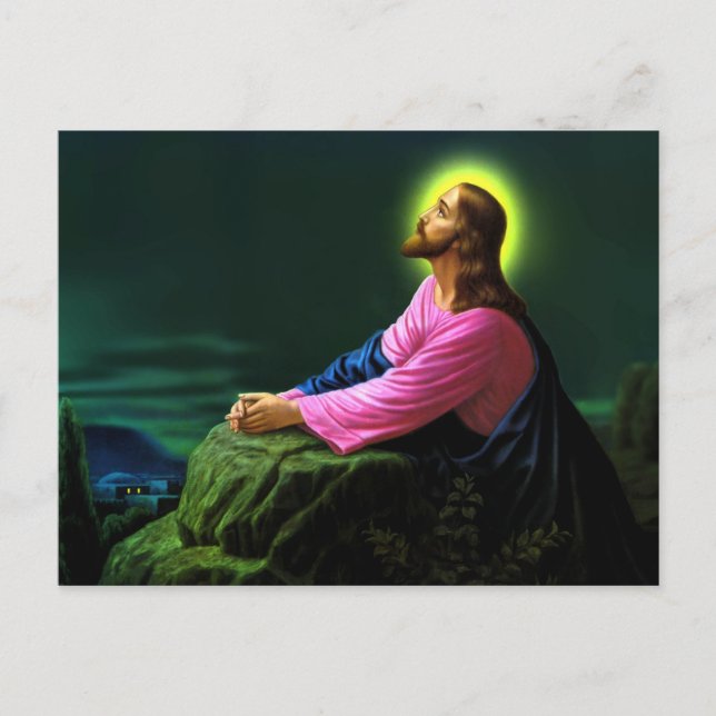 Tarjeta de Jesús rezando católica (Anverso)