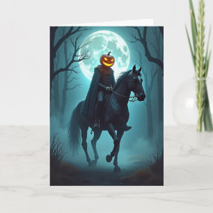 Tarjeta de jinete de calabaza espeluznante