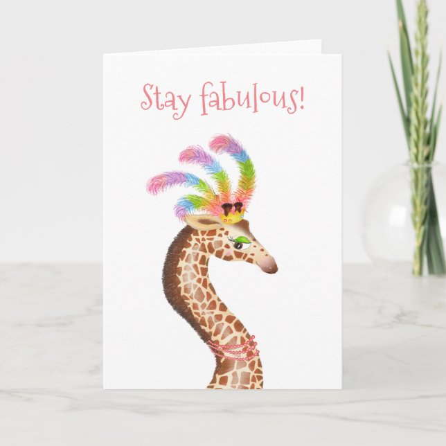 Tarjeta de jirafa arco iris 'Stay fabulous' (Anverso)