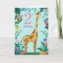 Tarjeta de jirafa para segundo cumpleaños de niña