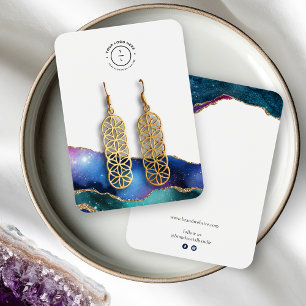 Tarjeta de joyería con logo de borde dorado y estr