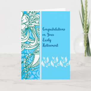 Tarjeta de Jubilación Anticipada en Azul con Flore