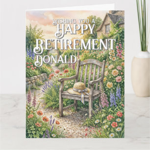 Tarjeta de jubilación con ilustración de jardín de