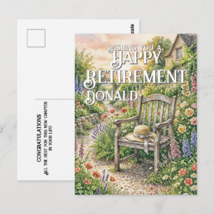 Tarjeta de jubilación con ilustración de jardín de