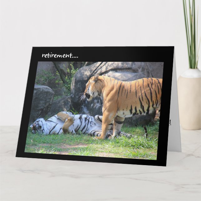 Tarjeta de jubilación divertida, tigre durmiendo (Anverso)