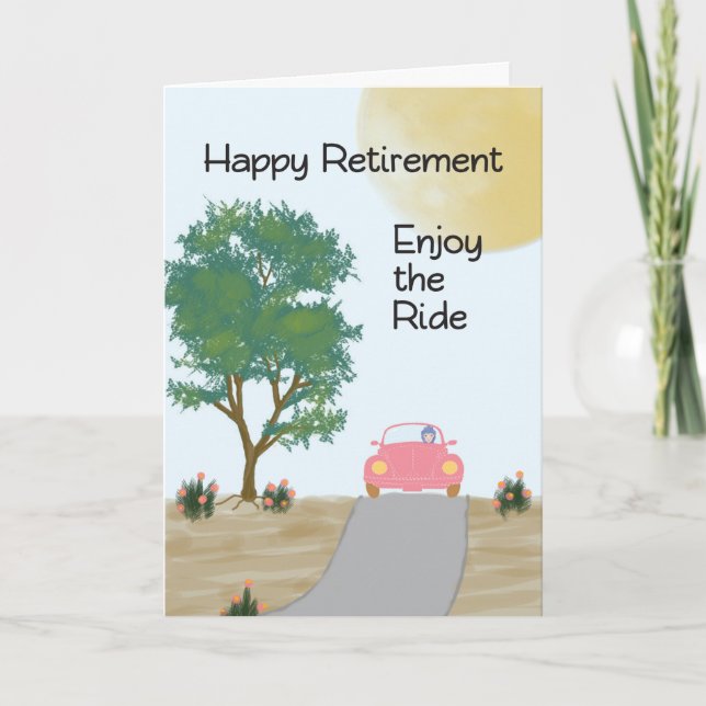 Tarjeta de jubilación "Enjoy Ride" Coche rosa (Anverso)